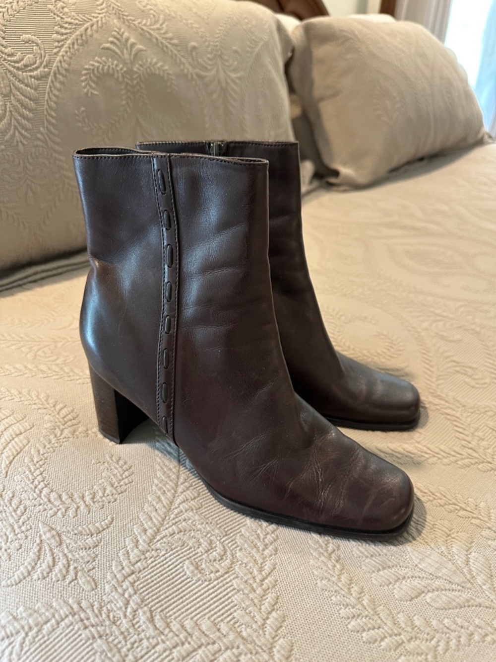 St. John's Bay Dark Brown Leather Ankle Booties with Block Heel
